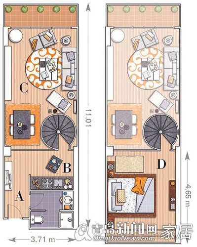 80后上班族打造58平loft简约小户型公寓橙白搭配活力十足图