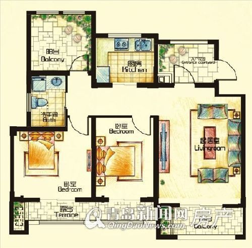 正商红河谷h5a户型 86㎡两室两厅一卫