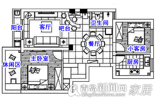 .8万装85㎡二居室 缩小卫浴间求咖啡吧台(图)-