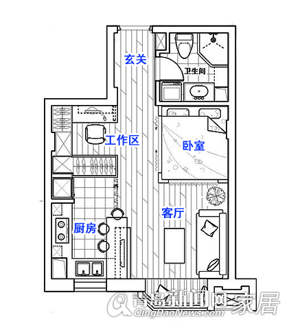80后的46平米单身公寓 全敞开式卧室浪漫非凡(图) - 青岛新闻网