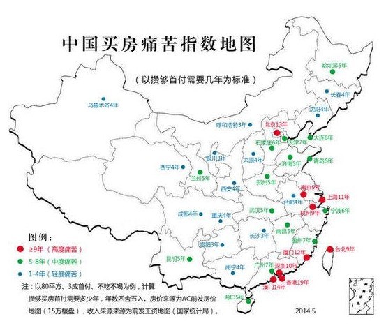中国买房痛苦指数地图 