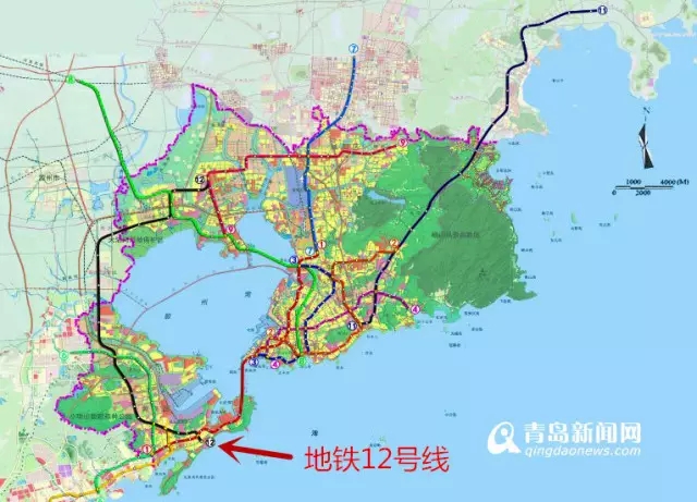 青岛西海岸规划有五条地铁线:1号,2号,6号