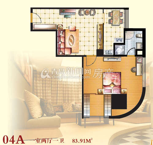 04A一室两厅一卫83.91平米