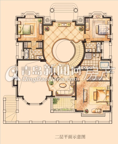 麗山国际F-H户型 二层平面示意图（地上建筑面积合计430㎡）