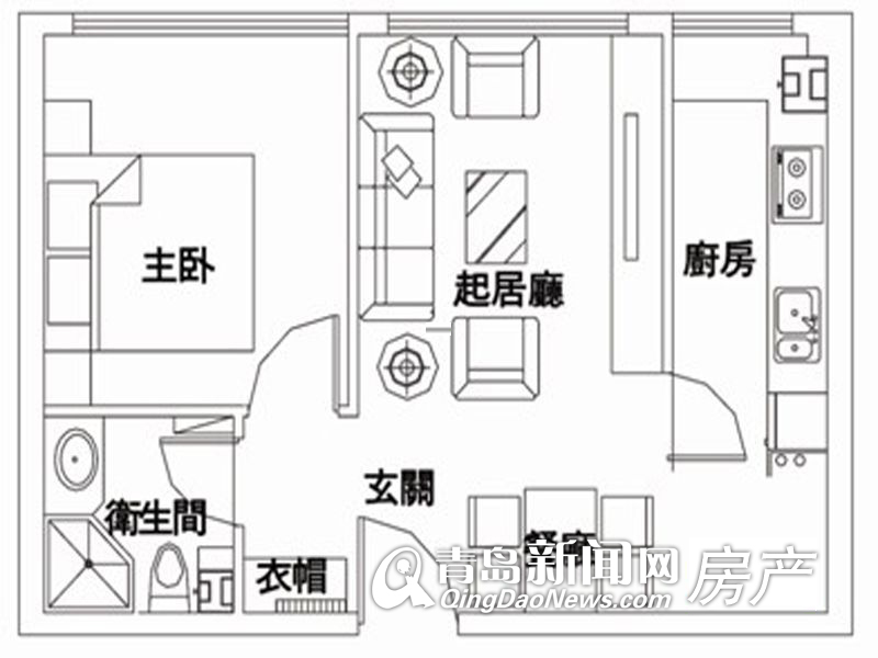 华沃大厦1室1厅1卫1厨55.76㎡