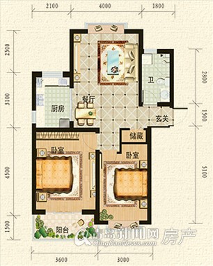 山海逸居七层花园洋房7-1户型二室二厅一卫约87㎡