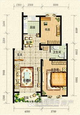 山海逸居五层花园洋房5-2户型二室两厅一卫约89㎡