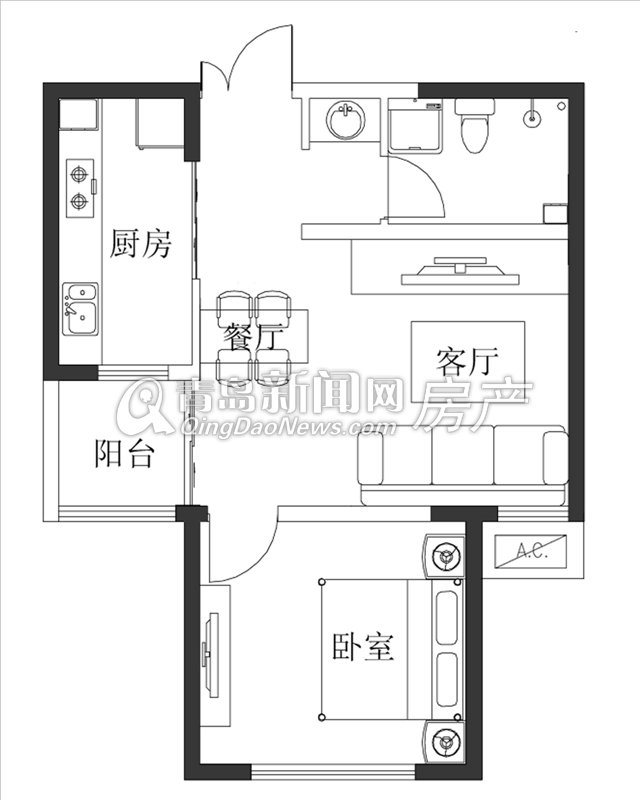 鑫隆嘉园2号楼E户型约64㎡