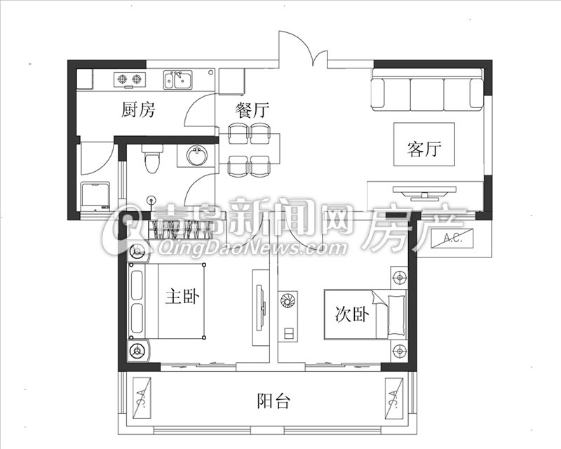 鑫隆嘉园2号楼F户型约89㎡