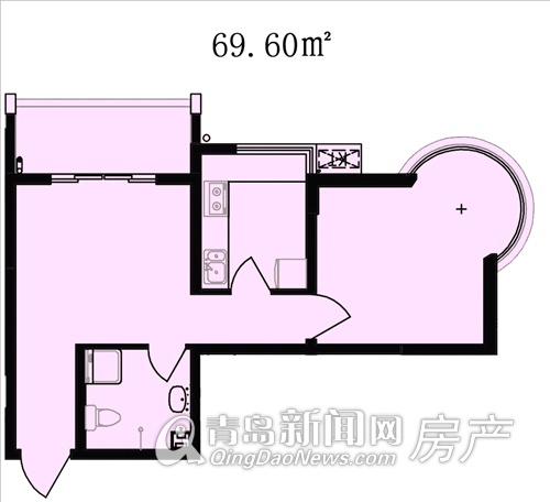 鑫地领海苑一室一厅一卫69.60㎡户型图