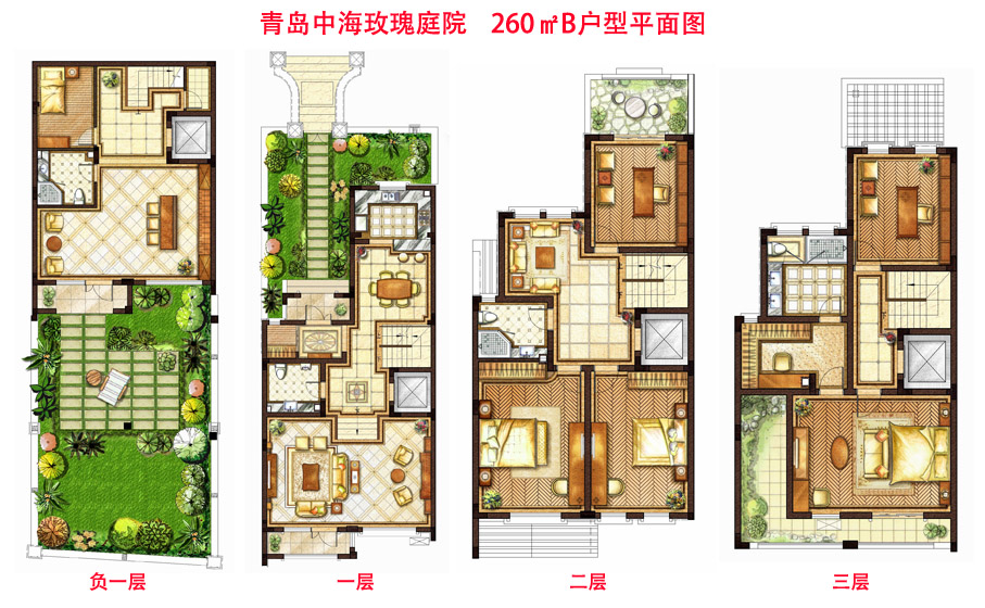 青岛中海玫瑰庭院260㎡b户型叠拼别墅