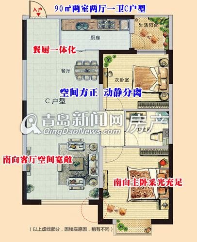 盛世豪庭90㎡两室两厅一卫C户型,青岛新闻网房产