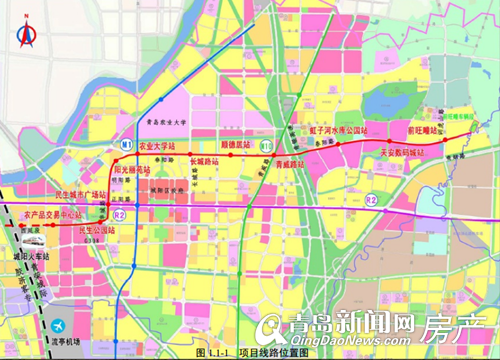 城阳区现代有轨电车示范线走向示意图